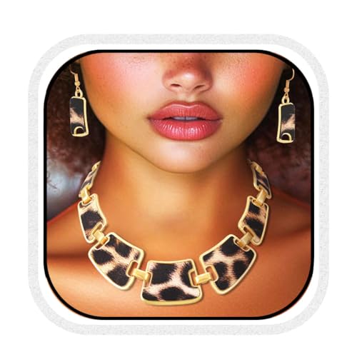 Zehope Chunky Leopard Print Jewelry Set Cheetah Necklace and Earring