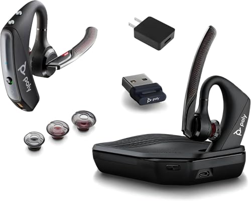 YISMO Poly Plantronics 5200 UC Bluetooth Headset Bundle with Case, Wall Charger Cleaning Cloth - Clear Sound, Noise Canceling - Works with Android, Apple, Mac, PC, and Most Software. 7 Hour Talk.