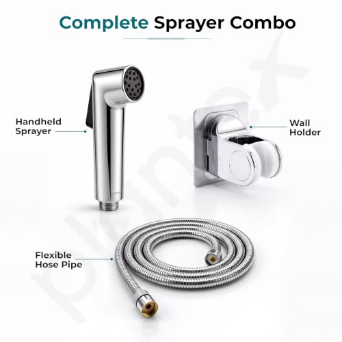 Image of Plantex Health Faucet Set /ABS Jet Spray with 1.2M Stainless Steel Hose Pipe for Toilet /Self Adhesive Hand Shower Holder /No Drilling Wall Mount - (Chrome, Combo)