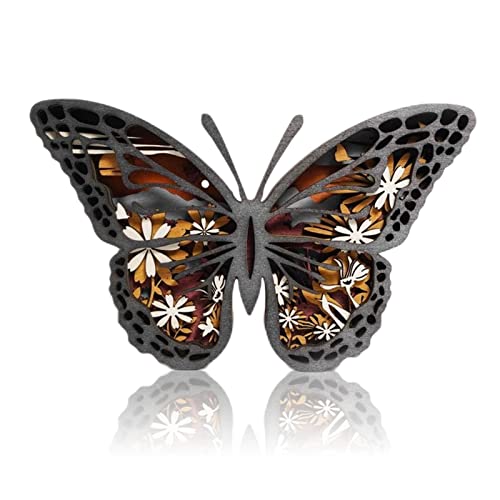 Yingxue Wooden Animal Decor Forest Butterfly Statues Figurines Home Ornament 3D Multi-Layered Woodland Butterfly Silhouette Sculpture Butterfly Decoration For Shelf Table Cabinet Desk (Butterfly) #TOP8