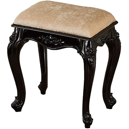 BABYCE Vanity Stool Sofa Stool Shoe Changing Stool Carved Vanity Stool, Retro Makeup Bench, Padded Cushioned Chair, Strong Load-Bearing Capacity, Black (Color : Beige, Size : A)