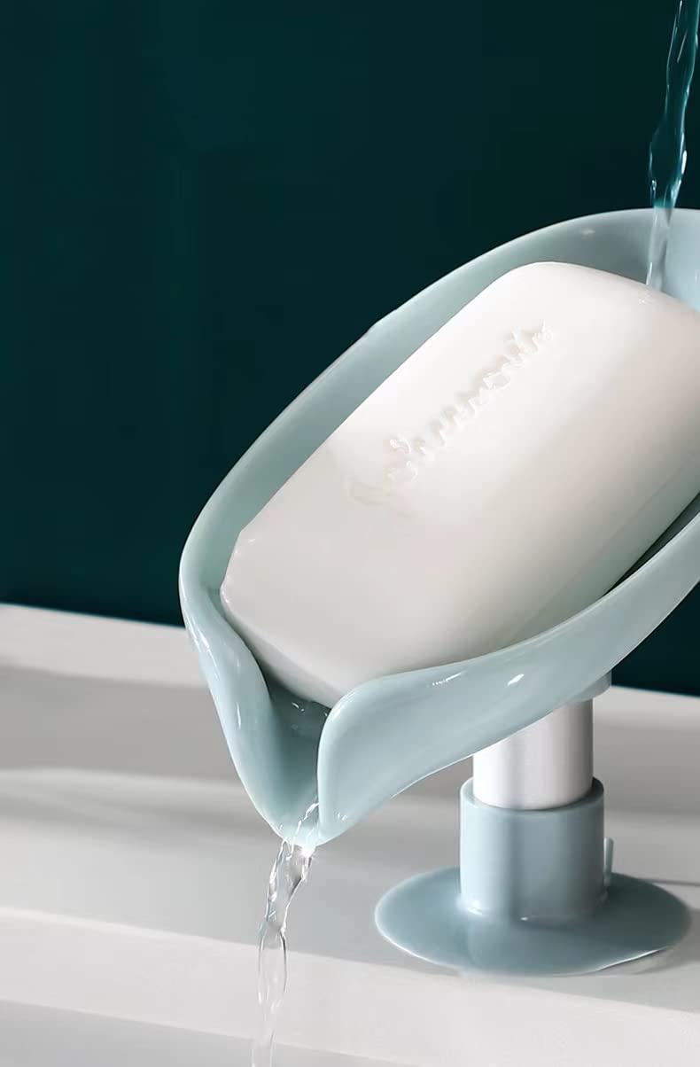 Suction Soap Dishes with Drainage,Leaf-Shaped Bar Soap Tray and Sponge Holder for Bathroom and Kitchen (Gray) - Image 2
