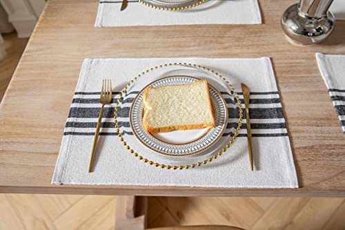 Placemats Set Of 6 For Dining Table, Woven Cloth Place Mats For Kitchen Tabletop Décor, Handcrafted Machine Washable Cotton Table Mats 13 X 19 Inch, Black And Beige #TOP2