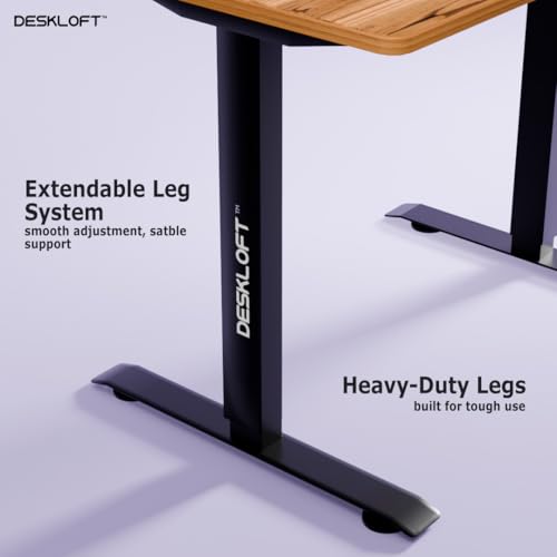 Image of Electric Standing Desk Height Adjustable Workstation| Ergonomic Sit Stand with Walnut Wood Grain Top, Motorized Adjustable Computer Desk for Home Office (Black Frame & Brown Top, 1200x600 mm)