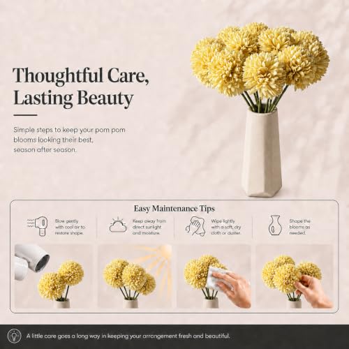 Image of Mandy's 12pcs Artificial Yellow Ball Chrysanthemum Flowers