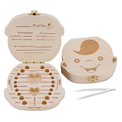 Baby Tooth Box By Nashrio - Wooden Kids Keepsake Organizer Gift For Baby Teeth, Cute Children Tooth Container With Tweezers To Keep The Childwood Memory (Boy) #TOP5