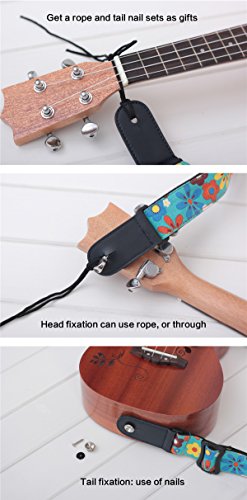 Hot Seal Western Cowboy Style Adjustable Uke Genuine Leather Metal Hook Ukulele Strap Strong Back Straps (Black Denim Star) #TOP2