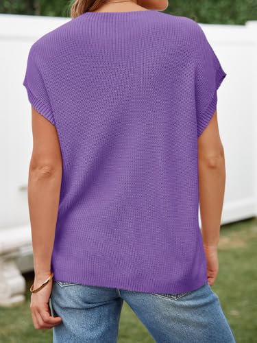 Image of Imily Bela Summer Fall Short Sleeve Sweater for Women | 2026 Crew Neck Ribbed Knit Vests Trendy Pullover Tops,Sweater Tank Tops,Sweater Vest