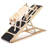 AQUILLA 60.9' Natural Wood Dog Ramp for Bed,Couch & Car,5-Level Adjustable Wooden Pet Ramp with Plush Anti-Slip Surface,Removable Rails,Angle Lock,Folding Dog Ramp for Small & Senior Pets, 200 lbs