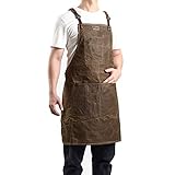 Midkit Waxed Canvas Apron for Woodworkers Carpenters Work Apron with 5 Tool Pockets By Waterproof Goods Adjustable Crossback One Size (Dark Coffee)