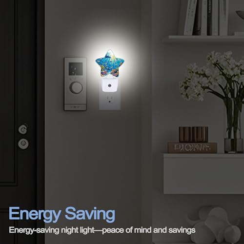 Image of Underwater World Night Light,Sea Ocean Fish Plug-in Star Night Lights with Dusk-to-Dawn Sensor for Bedroom,Bathroom,Living Room Sleep Friendly Lamp for Women Girls Boys Gift,0.5W