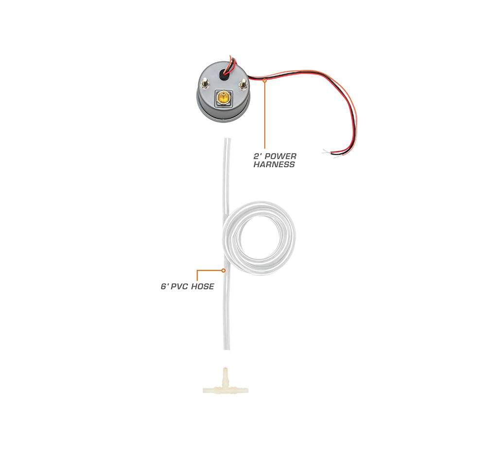 GlowShift Tinted Series 30 PSI Boost/Vacuum Gauge Kit - Includes Mechanical Hose & T-Fitting - White LED Backlit - Smoked Lens - for Car & Truck - 2-1/16" 52mm