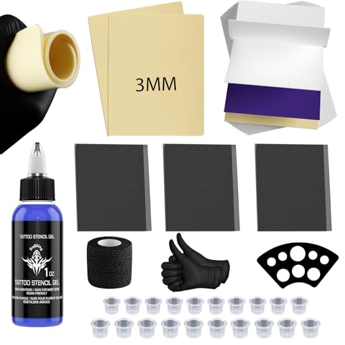 Tattoo Skin Practice Kit, Starter Tattoo Practice Kits with 2Pcs 3mm Fake Skins for Tattooing, 5Pcs Transfer Stencil Paper for Beginners Supplies (35pcs)