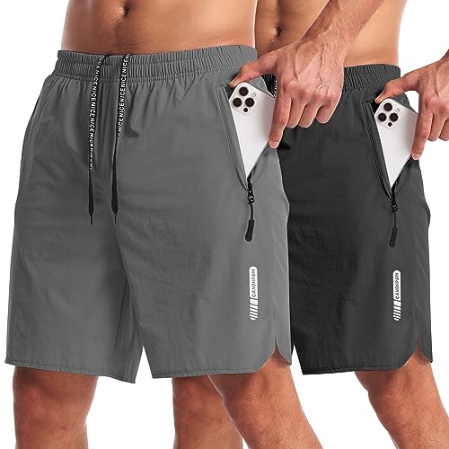 CANGHPGIN 2 Pack Mens Workout Athletic Shorts 7 inch Inseam Quick Dry Hiking Shorts Men Lightweight Sports Gym Shorts Running