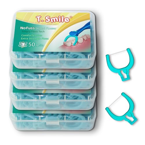 T.Smile NoFuss Dental Flosser Refill Heads, Extra Strength Floss for Comfortable Clean, Fluoride Free, (200 Extra-Strength Floss Refills, Handle Not Included)