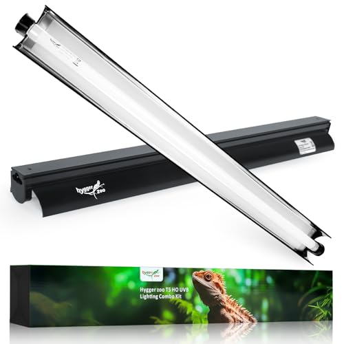 Hygger zoo T5 Reptile Light Fixture Combo Kit 24W Light Fixture Reptile Terrarium Hood 10.0 UVB Light Bulb Fluorescent Tube Ideal for Tropical and Deserts Such as Bearded Dragon Lizards and Tortoises