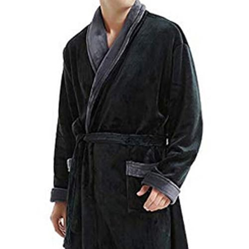 Tainrunse Roupões longos de pelúcia de inverno masculino grosso de lã coral laço na cintura bolsos r