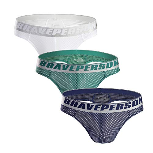 BRAVE PERSON Men's Sexy G-string Jacquard Thong Underwear Swimwear B1153 (M / 28"-32'', Green Navy White)