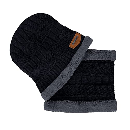 conjunto Gorro e Gola Forrado Touca Com Cachecol para frio (Preto)
