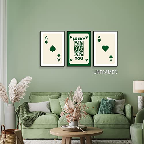 Ixmah Vintage Green Queen Ace Of Hearts Poker Posters Set Of 3 For Room Aesthetic Lucky You Playing Card Canvas Wall Art Trendy Preppy Casino Theme Wall Decor For Bedroom Game Room 12X16In Unframed #TOP5