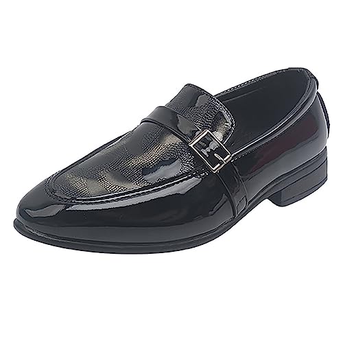 XinYiQu Sapato social casual Oxford clássico de couro sintético com cadarço para meninos, Preto, cin