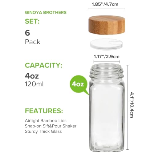 Image of Ginoya Brothers Airtight Square Glass Spice Containers with Black Shaker Lid - Ideal for Masala, Herbs, Seasoning & Kitchen Pantry Organization. (Pack of-6)
