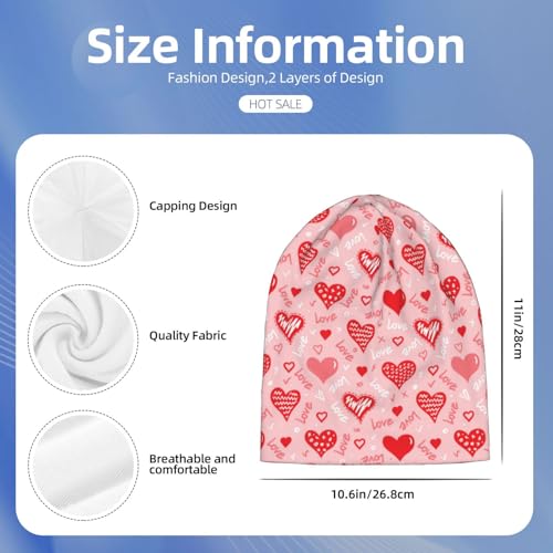 Valentines Day Beanie Chemo Hats for Women Men Hearts Slouchy Cancer Headwear Stretchy Skull Cap Soft Knitted Hat Nightcap Chemo Gifts — view 2
