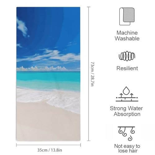 Serviette de bain microfibre 72x35 cm blanche imprimé plage tropicale