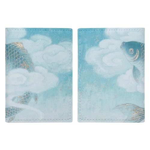 Housse de passeport en cuir Bleu Koi pour homme et femme chic