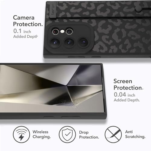 Image of Compatible with Samsung Galaxy S24 Ultra Case with Strap Wrist Black