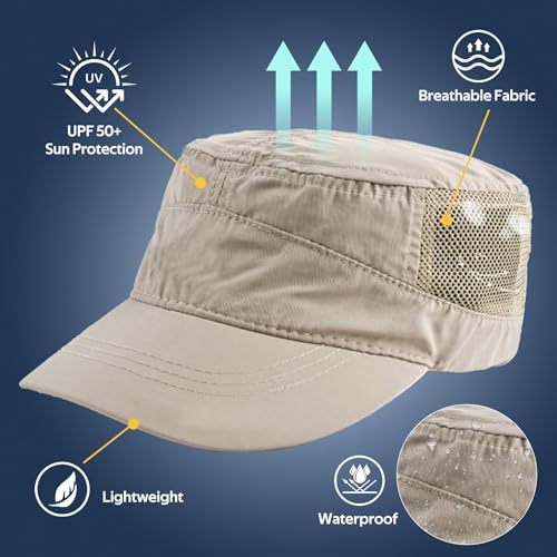 Image of Quick Dry Military Hats for Men - Army Cadet Patrol Cap Short Brim Flat Top Hat Summer Breathable Adjustable