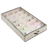Magicfly Under Bed Shoes Storage Organizer with Built-in Structure, Sneaker Closet Underbed Shoe Holder Rack with Zipper Closure for Kids and Adults, 12 Pairs, Beige
