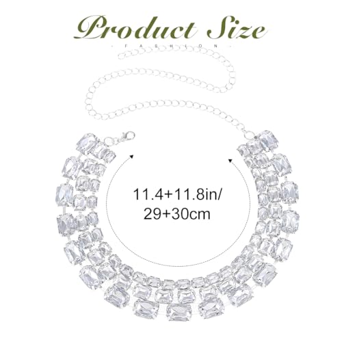 JONKY Square Crystal Choker Triple Layer Necklace Bridal Chain for Women4