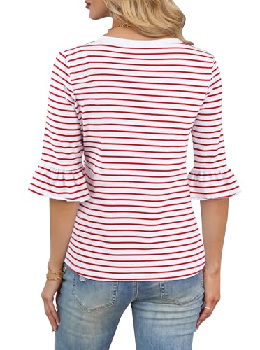 LilyCoco Womens Striped Shirt Ruffle 3/4 Sleeve Casual V Neck T Shirts2