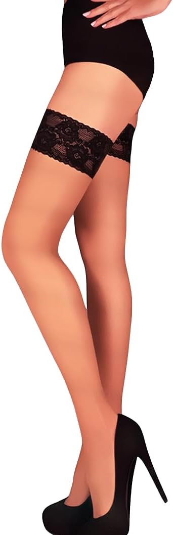 Mila Marutti Sheer Thigh High Stockings for Women | Lingerie Pantyhose Nylons | Lace Top Thigh High Tights - Image 2