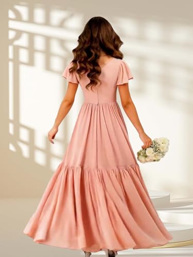 Chiffon Flower Girls Dresses Slit Ruffle Junior Bridesmaid Dress Square Neck Girls Wedding Party Dress3