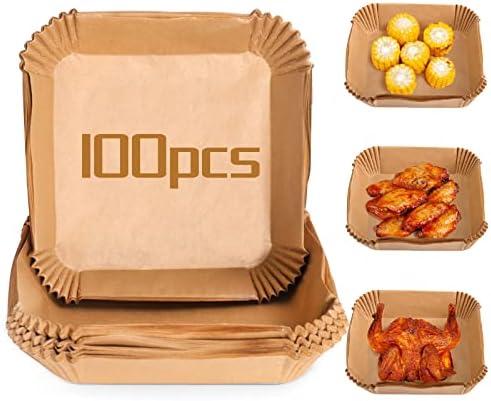 Palksky 100Pcs Air Fryer Baking Paper Square - Air Fryer Baking Liners, Baking Paper for Air Fryer Water-proof, Oil-proof, Non-stick, Parchment Baking Paper for Baking Roasting Microwave(6.3 Inch)