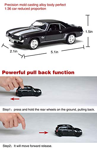Image of Tianmei 1:32 Die-Cast Metal Car Model Pull Back Toy(Camaro 1969-Black) | 1:32 alloy metal die-cast car, pull-back action, openable doors & detailed interior, ideal for kids play and display.