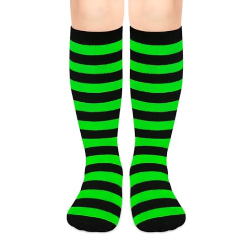 Green and Black Striped Socks Knee High Kids Halloween Socks Girl Tube Sock with Stripes Halloween Accessories for Kids