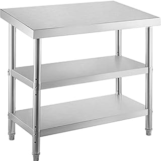 VEVOR Outdoor Food Prep Table, 48x18x33 In Commercial Stainless Steel Table, 2 Adjustable Undershelf BBQ Prep Table, Heavy Duty Kitchen Work Table, for Garage, Home, Warehouse, and Kitchen Silver