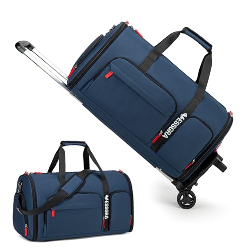 Rolling Garment Bags for Travel with Wheels, Carry On Garment Duffel Bag with Detachable Trolley System, Convertible Suit Travel Bag with Shoe Compartment for Men Women