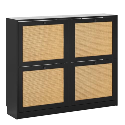 Yvsevnr Rattan Schuhschrank mit 4 Klappen, Schuhkipper Schuhkommode...