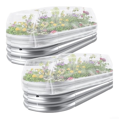 Lot de 2 housses rectangulaires en maille pour plantes - Avec cordon de serrage réglable - Maille fine de 1,2 cm pour parterre de fleurs surélevé standard