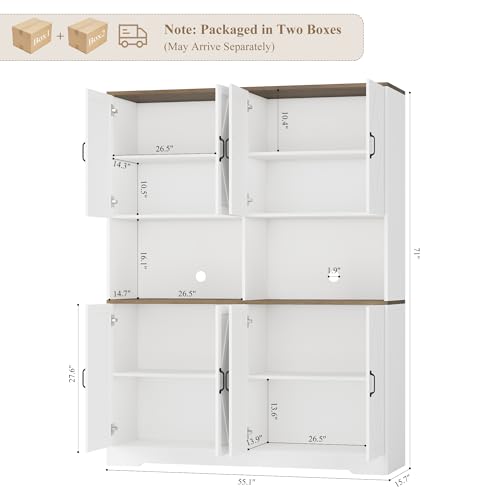HOSTACK 55" W Pantry Cabinet, 71" Tall Kitchen Hutch Storage Cabinet, White - Image 3