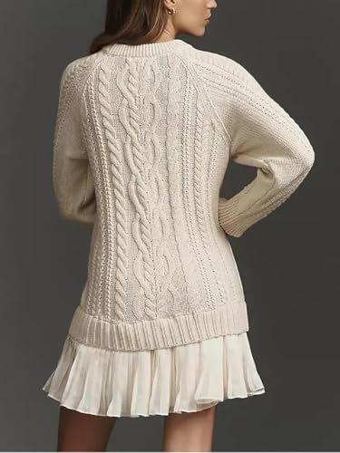 Women Crewneck Cable Knit Sweater Mini Dress, Fall Long Sleeve Sweater Dress Plus Size for Women4