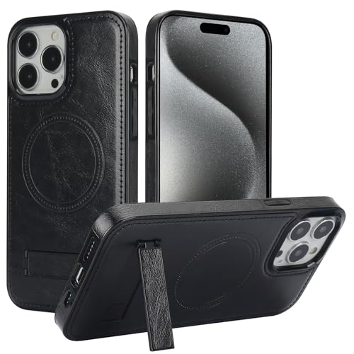 Custodia magnetica per iPhone 15 pro max Compatibile con Magsafeï¼½ ricarica staffa nascosta forte custodia protettiva per 15 pro max wireless pelle sintetica nero