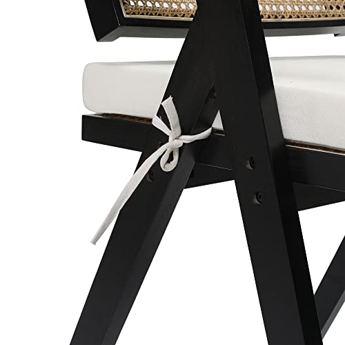 Qeiuzon Modern Rattan Dining Chairs Set Of 2, Upholstered Accent Chair With Rattan Back And Solid Wood Legs, Mid-Century Armchair For Dining Room Kitchen(Black) #TOP5
