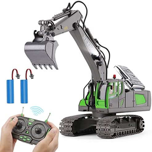 NEXBOX Toys for 4 6 Year Old Boys - Remote Control Excavator for 4-7 8-12, Birthday Presents Gifts for Kids, Metal Shovel, Lights and Sounds