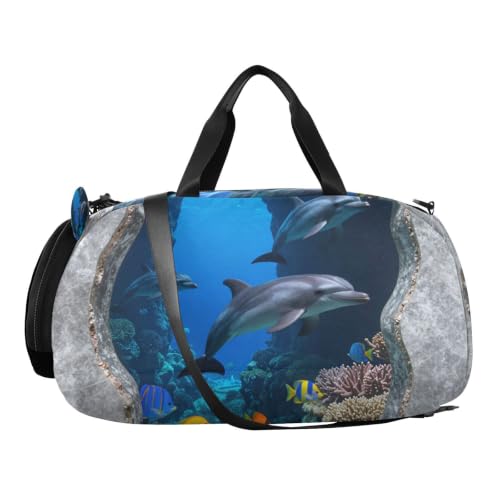Bolsa de lona infantil de gran capacidad con diseño 3D de mármol y delfín 2