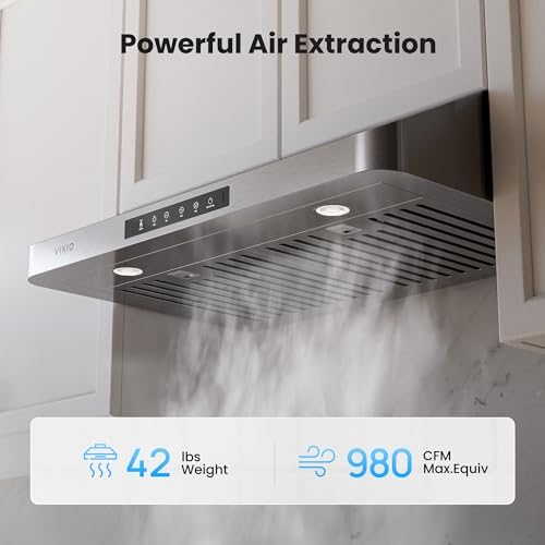 VIKIO HOME 30 Inch Under Cabinet Range Hood, 980CFM Fast Venting Ducted - 1